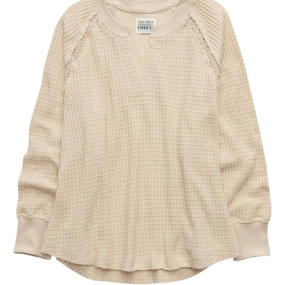 Aerie Big Hug Waffle Knit Top with Crochet Trim - XS - NWT - Picture 4 of 4